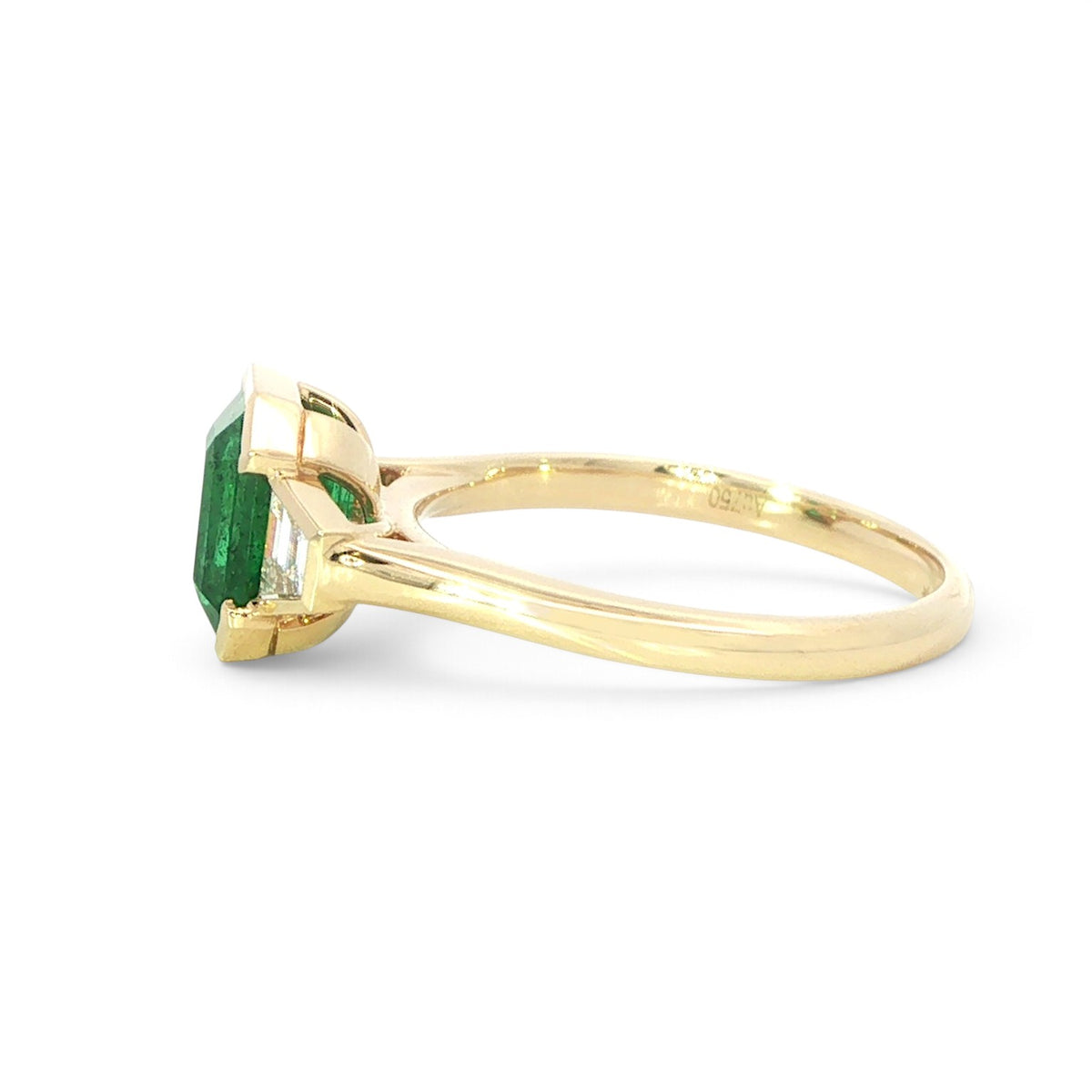 18 Carat Yellow Gold Emerald and Diamond Trilogy Ring
