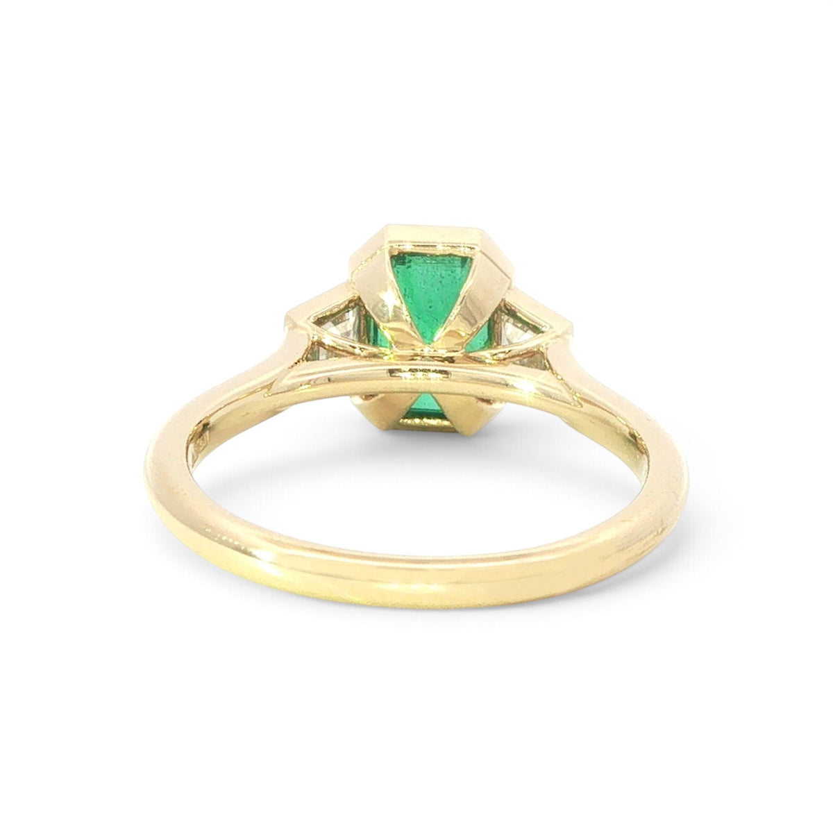 18 Carat Yellow Gold Emerald and Diamond Trilogy Ring