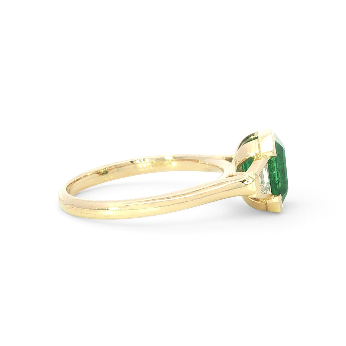 18 Carat Yellow Gold Emerald and Diamond Trilogy Ring