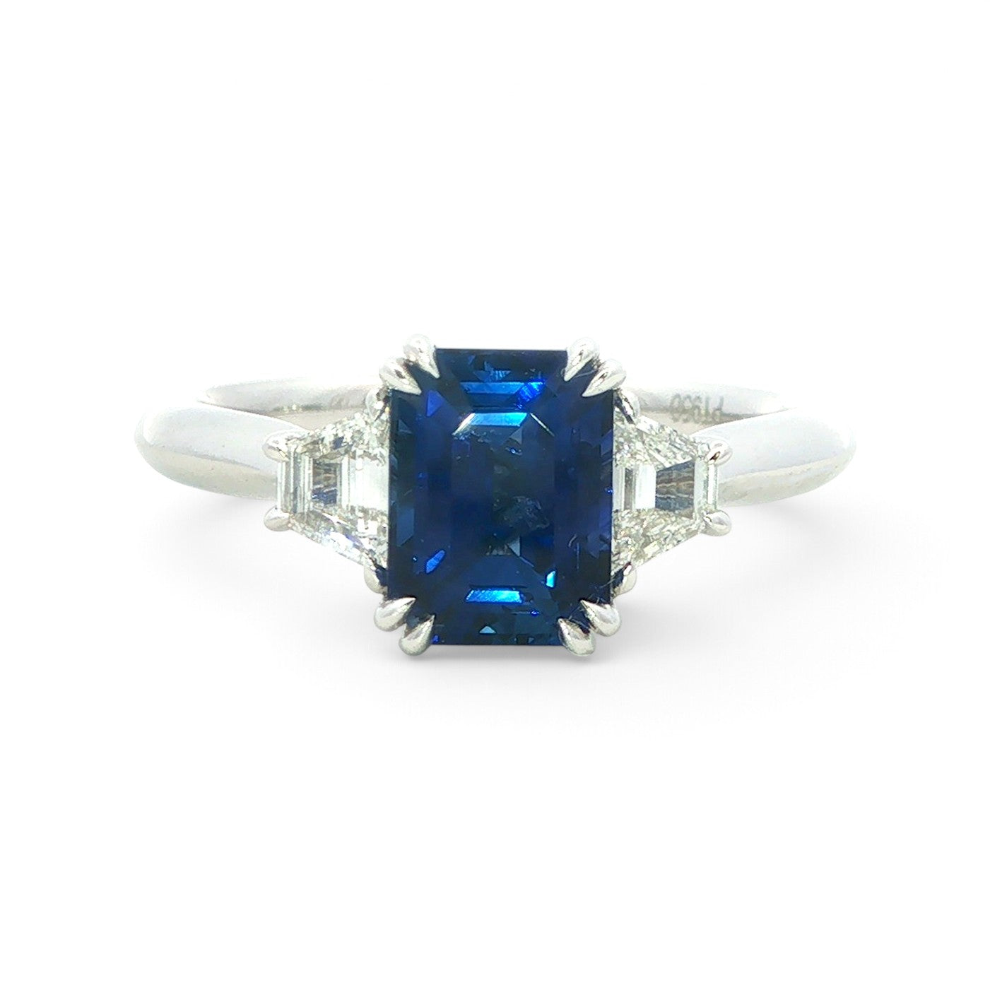 Platinum Emerald Cut Sapphire and Diamond Trilogy Ring