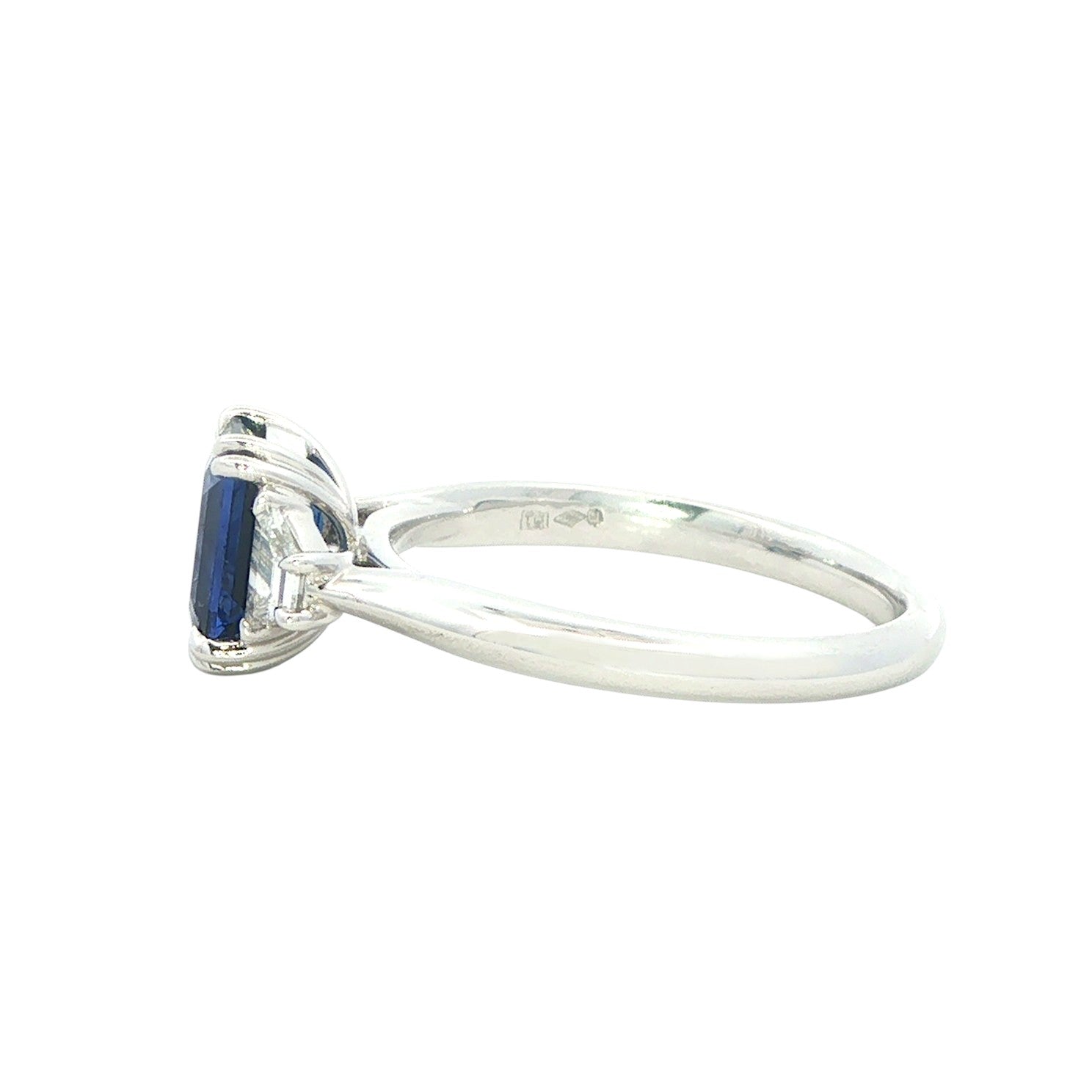 Platinum Emerald Cut Sapphire and Diamond Trilogy Ring