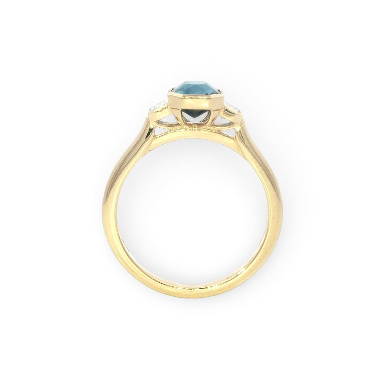 18 Carat Yellow Gold Square Octagon Sapphire and Diamond Trilogy Ring