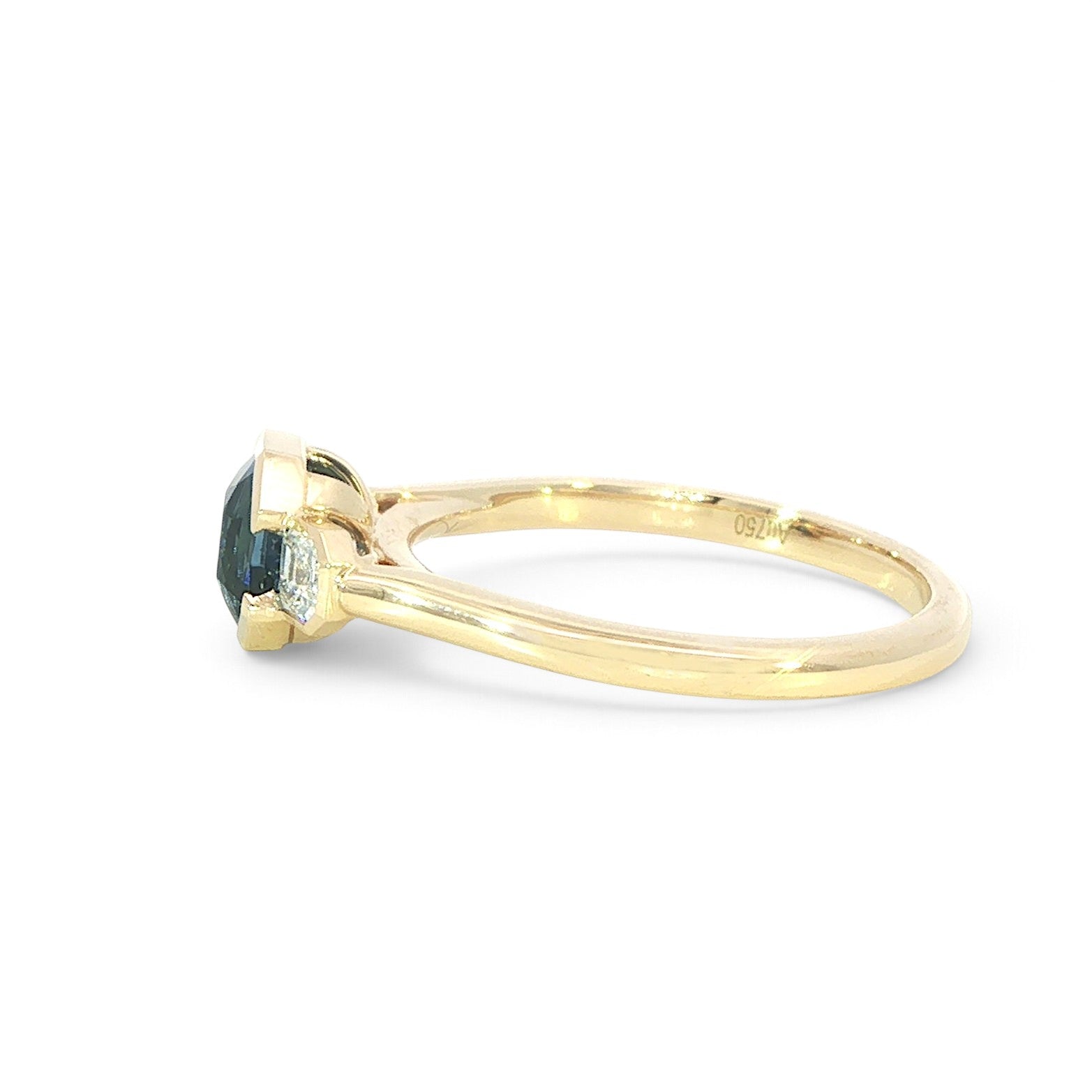 18 Carat Yellow Gold Square Octagon Sapphire and Diamond Trilogy Ring
