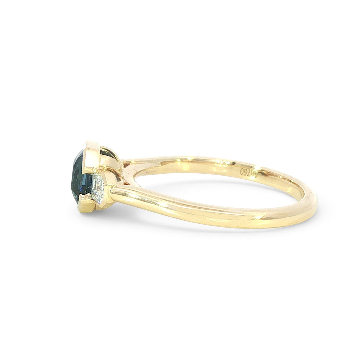 18 Carat Yellow Gold Square Octagon Sapphire and Diamond Trilogy Ring