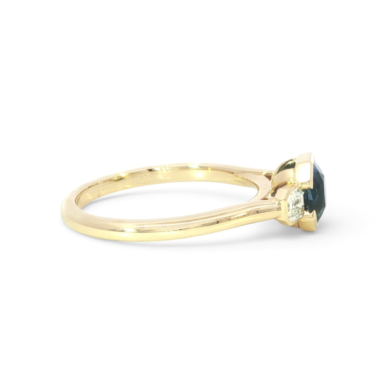 18 Carat Yellow Gold Square Octagon Sapphire and Diamond Trilogy Ring