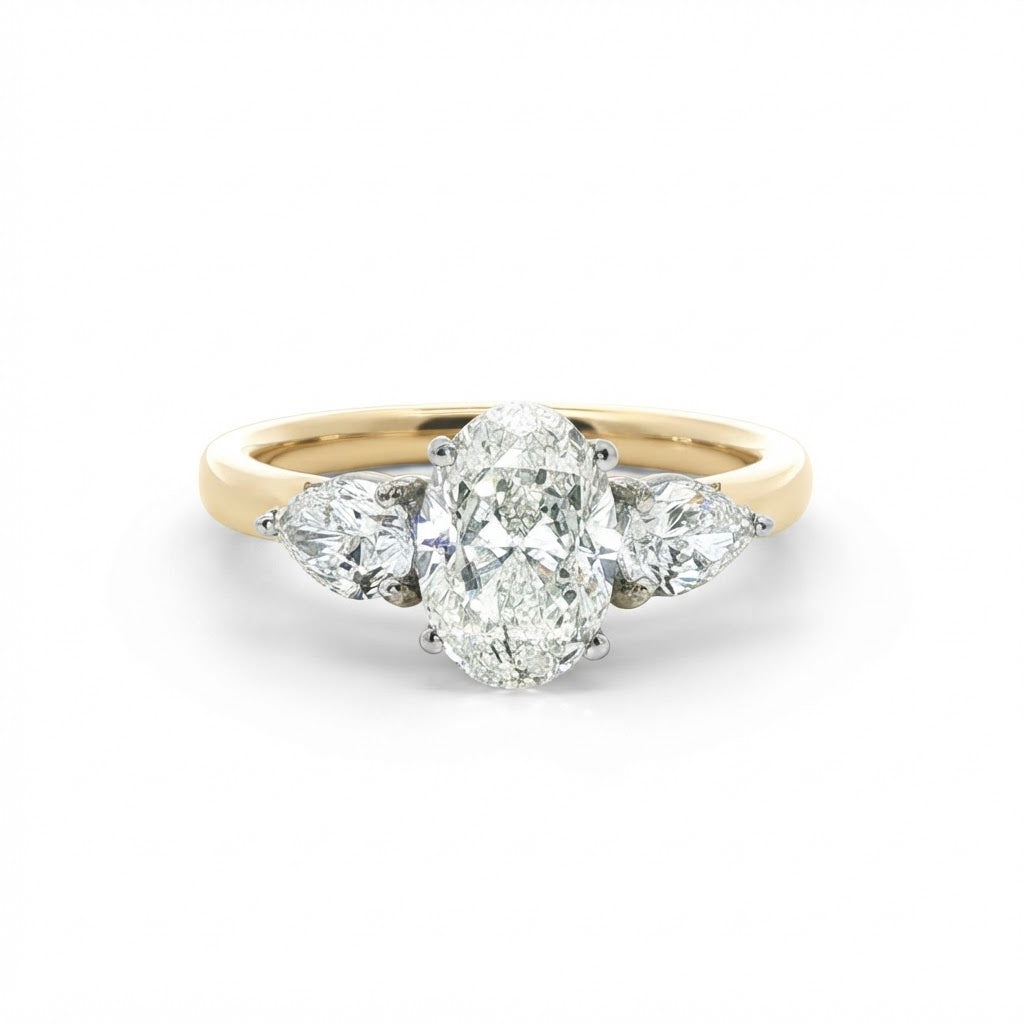 A  Yellow and White Gold Three Stone Diamond Engagement Ring 1.76 TCW