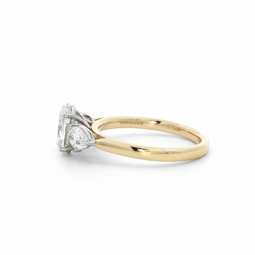 A  Yellow and White Gold Three Stone Diamond Engagement Ring 1.76 TCW