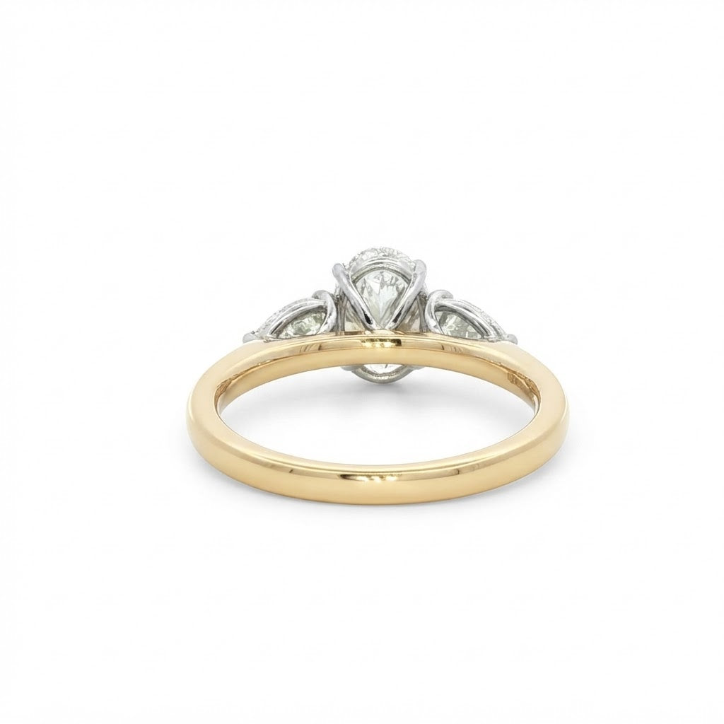 A  Yellow and White Gold Three Stone Diamond Engagement Ring 1.76 TCW