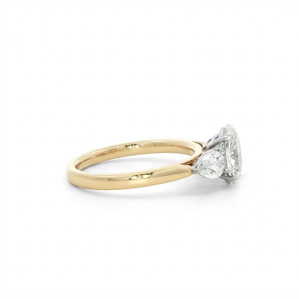 A  Yellow and White Gold Three Stone Diamond Engagement Ring 1.76 TCW
