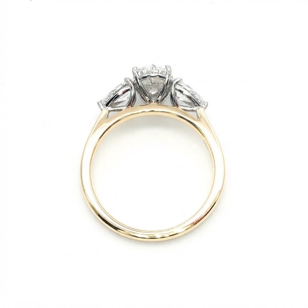 A  Yellow and White Gold Three Stone Diamond Engagement Ring 1.76 TCW