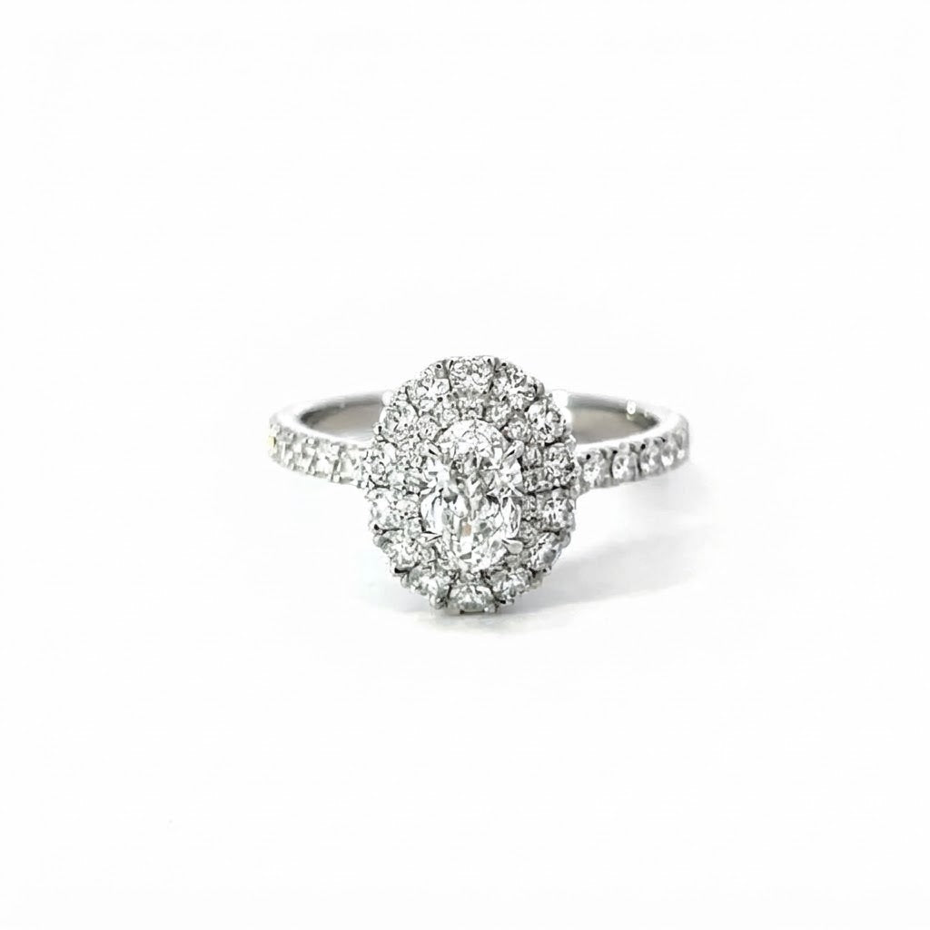 Platinum Oval Diamond Double Halo Ring 0.50 D Si1