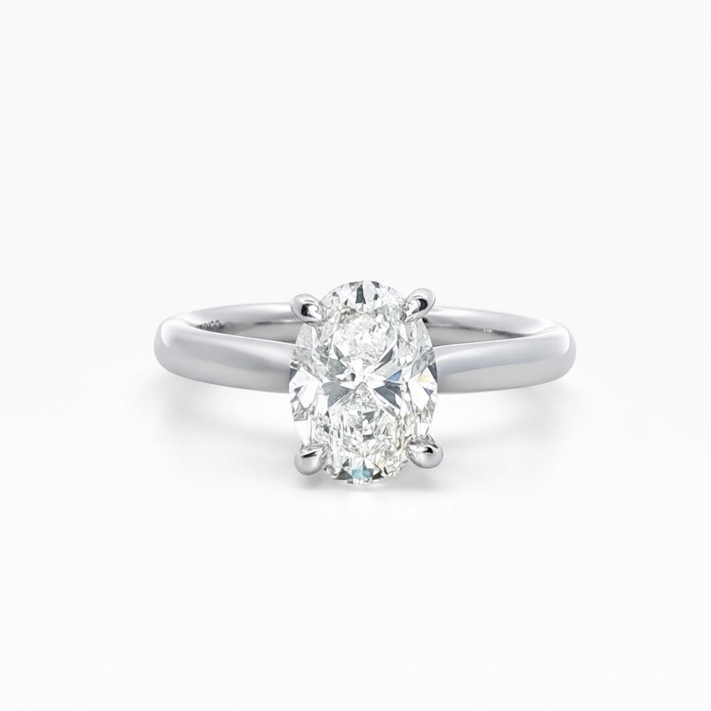 A  Platinum Single Stone Oval Engagement Ring 1.50 carats H Si2
