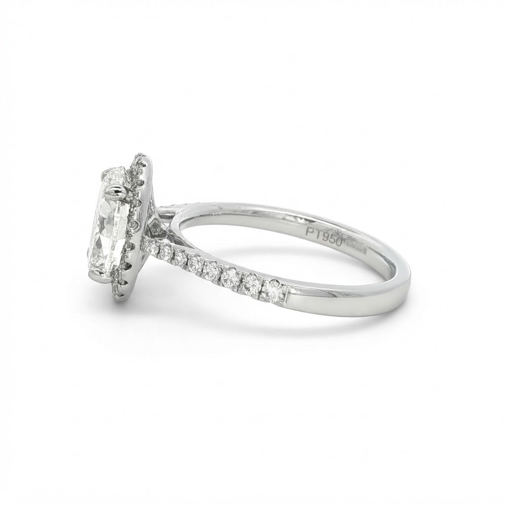 A  Platinum Halo Oval Diamond Engagement Ring 2.00 carats H Si2