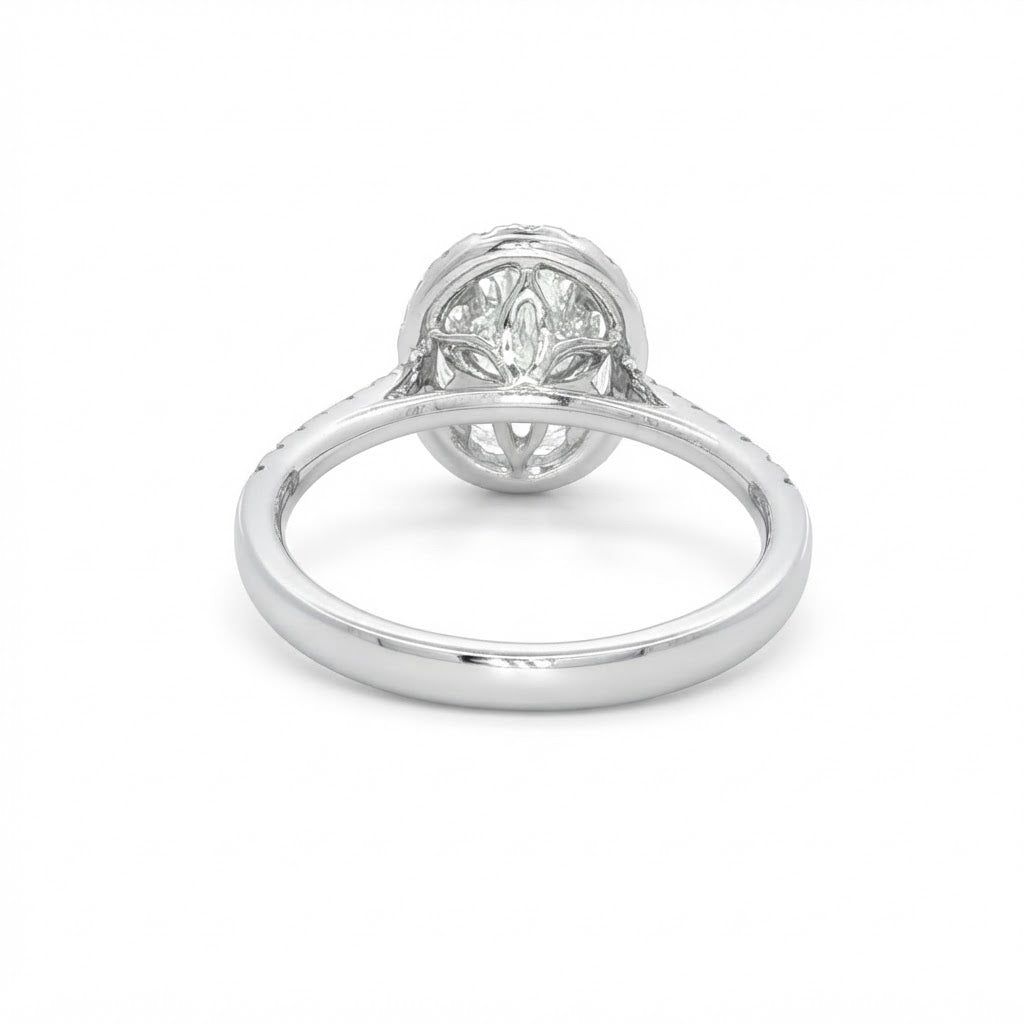 A  Platinum Halo Oval Diamond Engagement Ring 2.00 carats H Si2