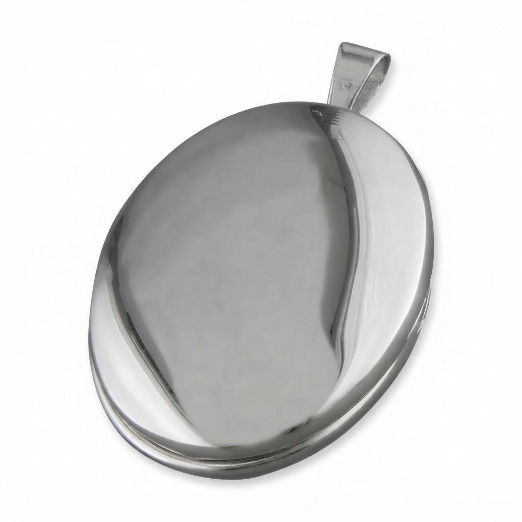 Sterling silver oval locket polished front satin back