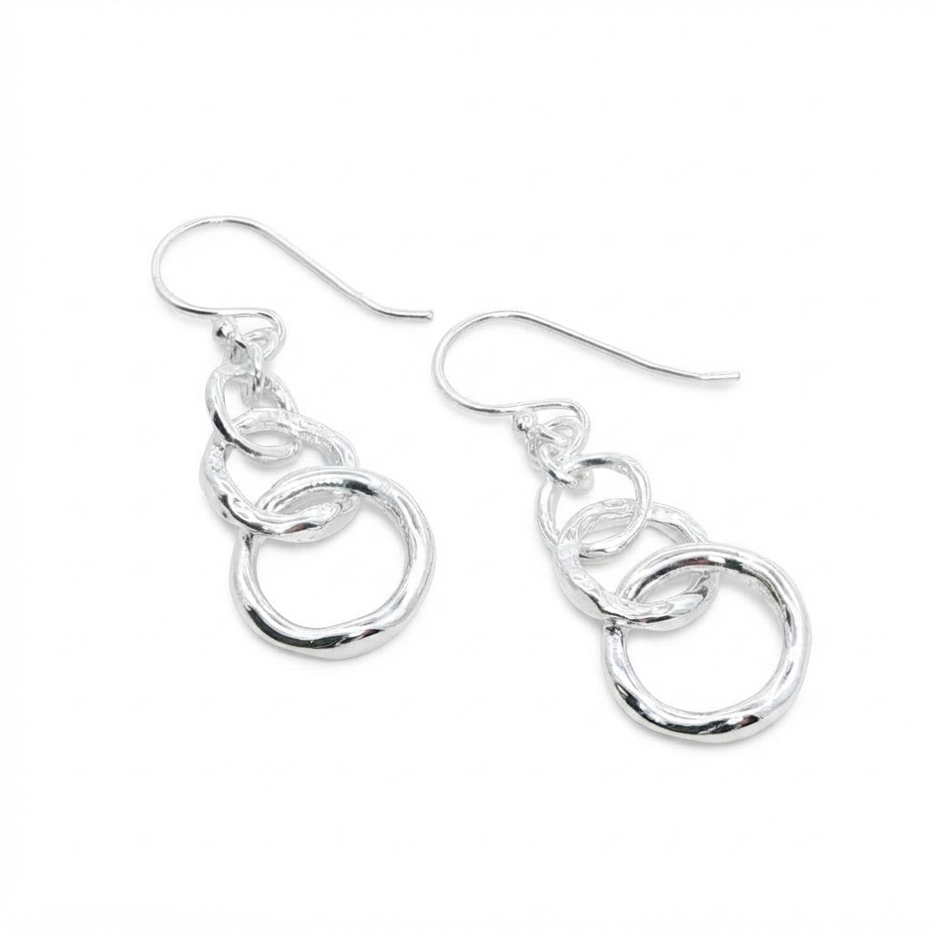 Silver circles drop earrings