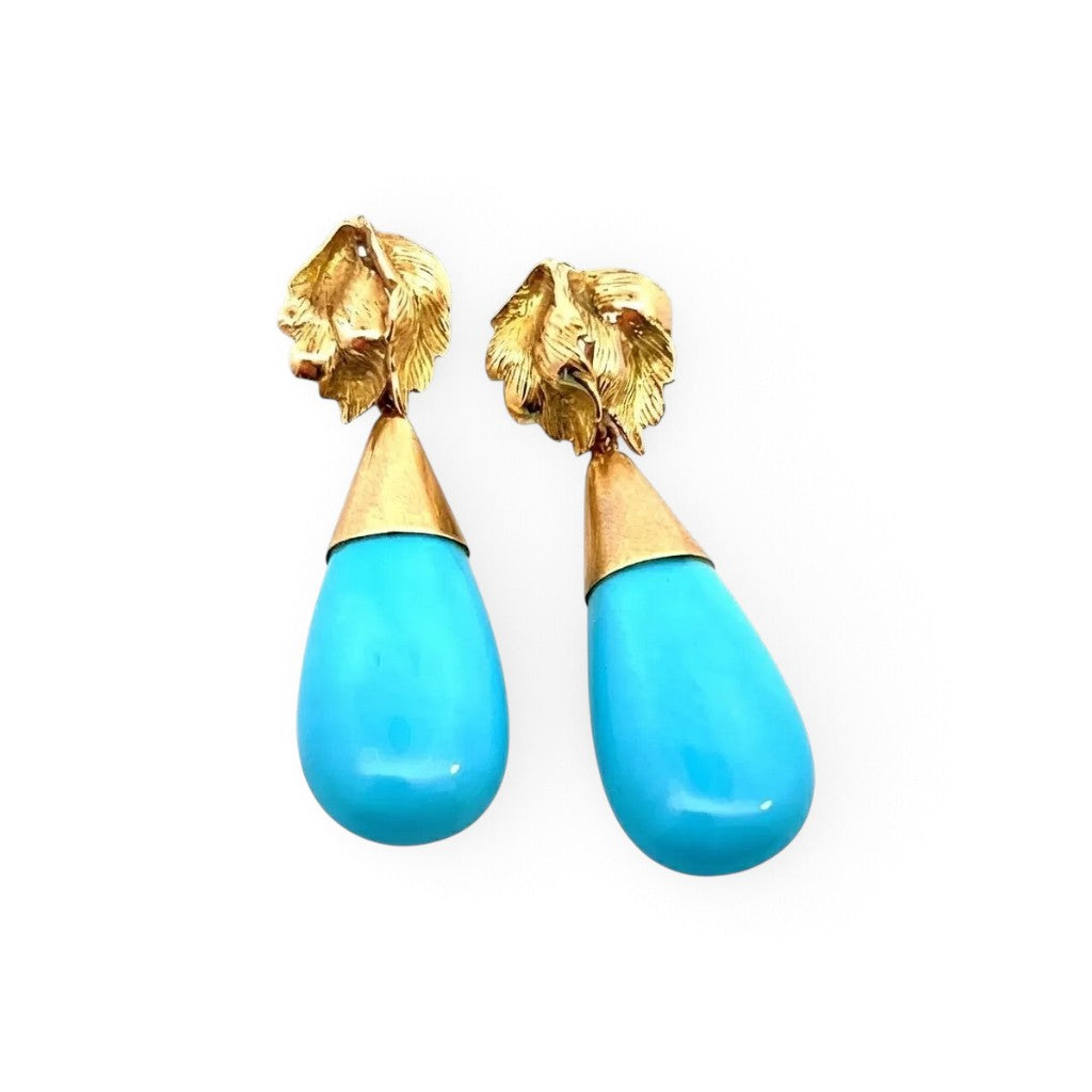 Vintage Gold Drop Turquoise Earrings
