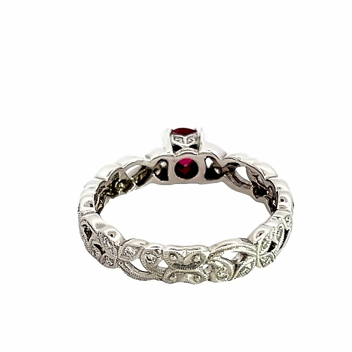 18ct White Gold Floral Band with Centre Ruby