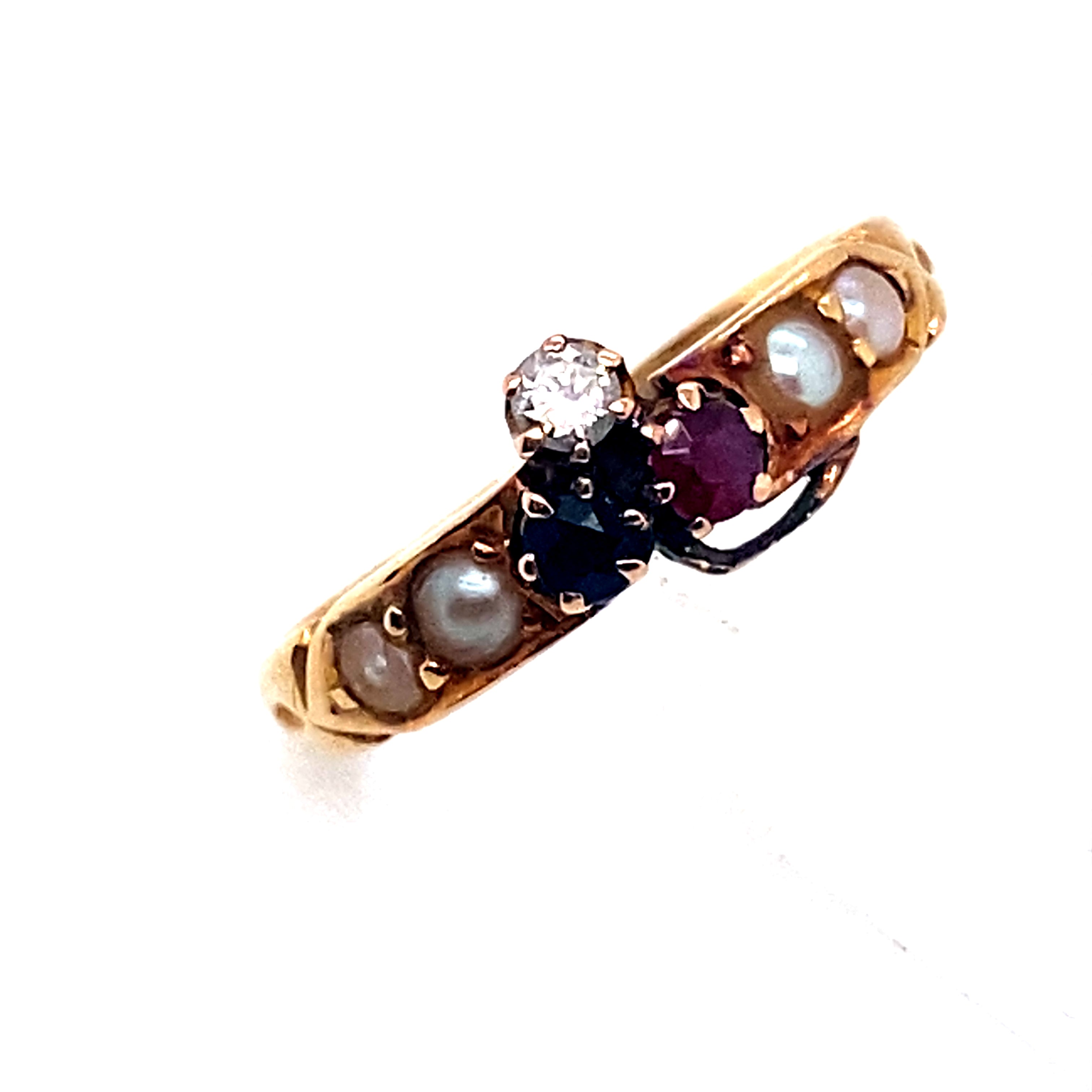 Victorian Diamond  Pearl  Ruby and Garnet Ring