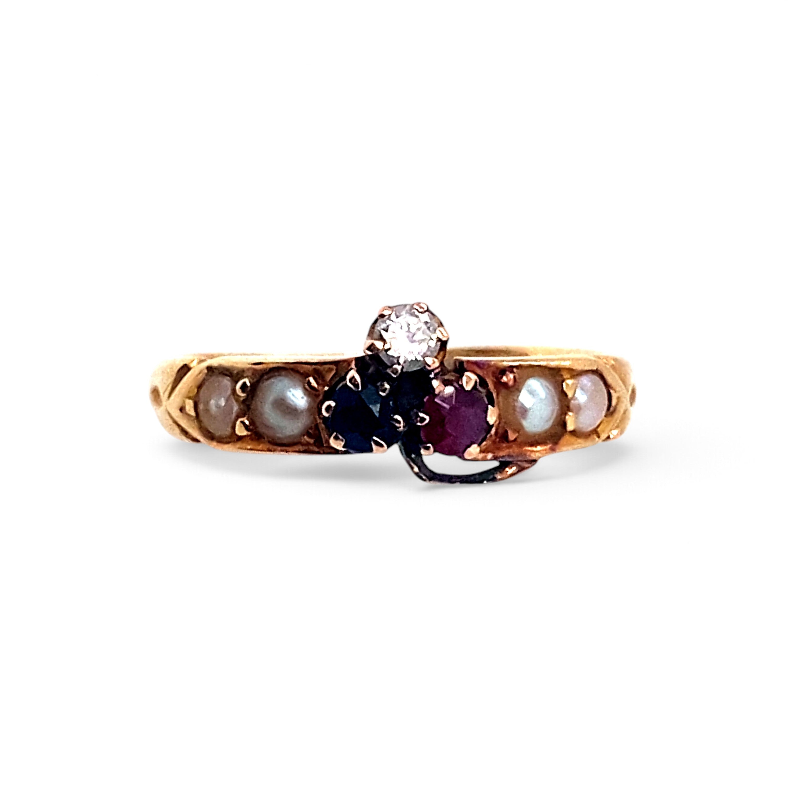 Victorian Diamond  Pearl  Ruby and Garnet Ring