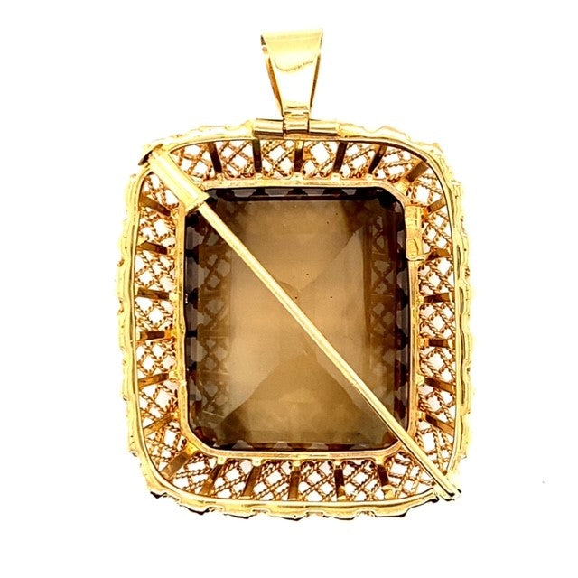 Smokey quartz pendant brooch
