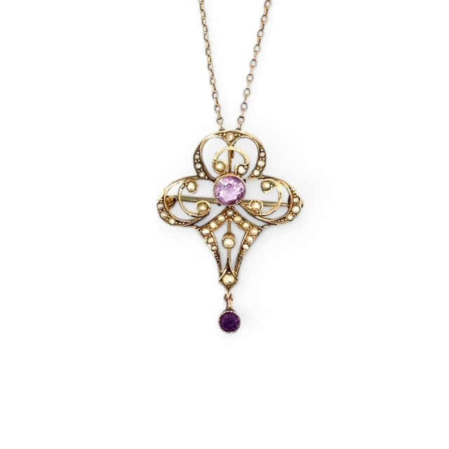 A Victorian pendant featuring amethyst and pearls