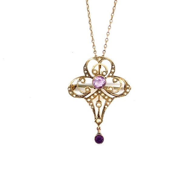 A Victorian pendant featuring amethyst and pearls