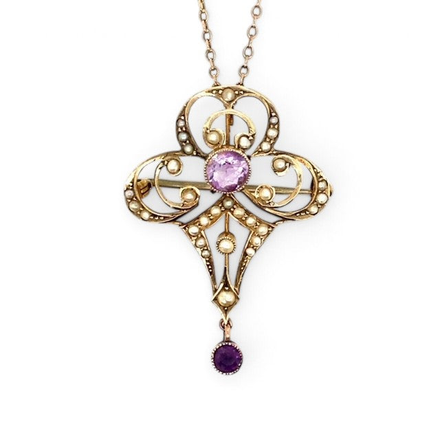 A Victorian pendant featuring amethyst and pearls