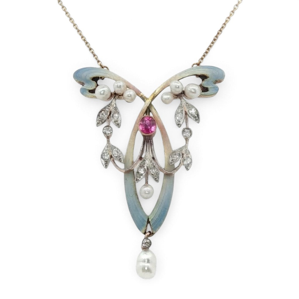 A Stunning Art Nouveau Sapphire and Diamond Pendant