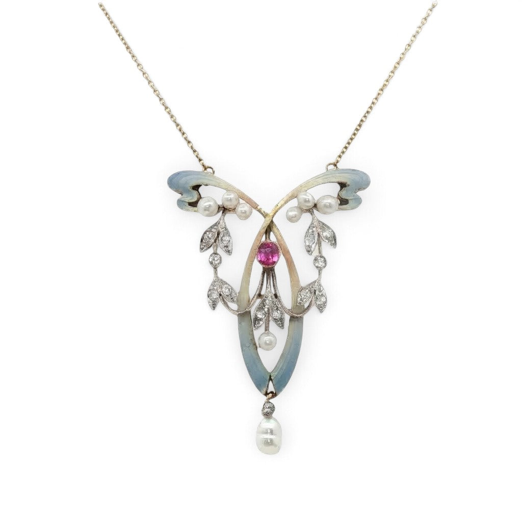 A Stunning Art Nouveau Sapphire and Diamond Pendant
