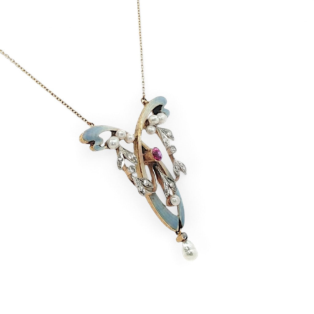A Stunning Art Nouveau Sapphire and Diamond Pendant