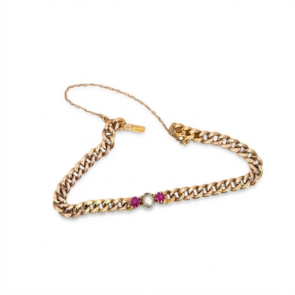 A Beautiful Gemstone Set Curb Bracelet