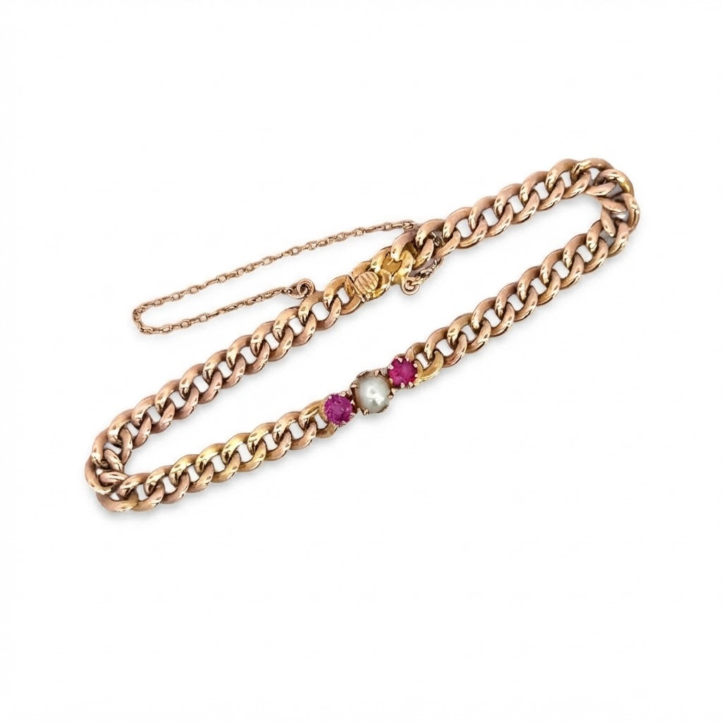 A Beautiful Gemstone Set Curb Bracelet