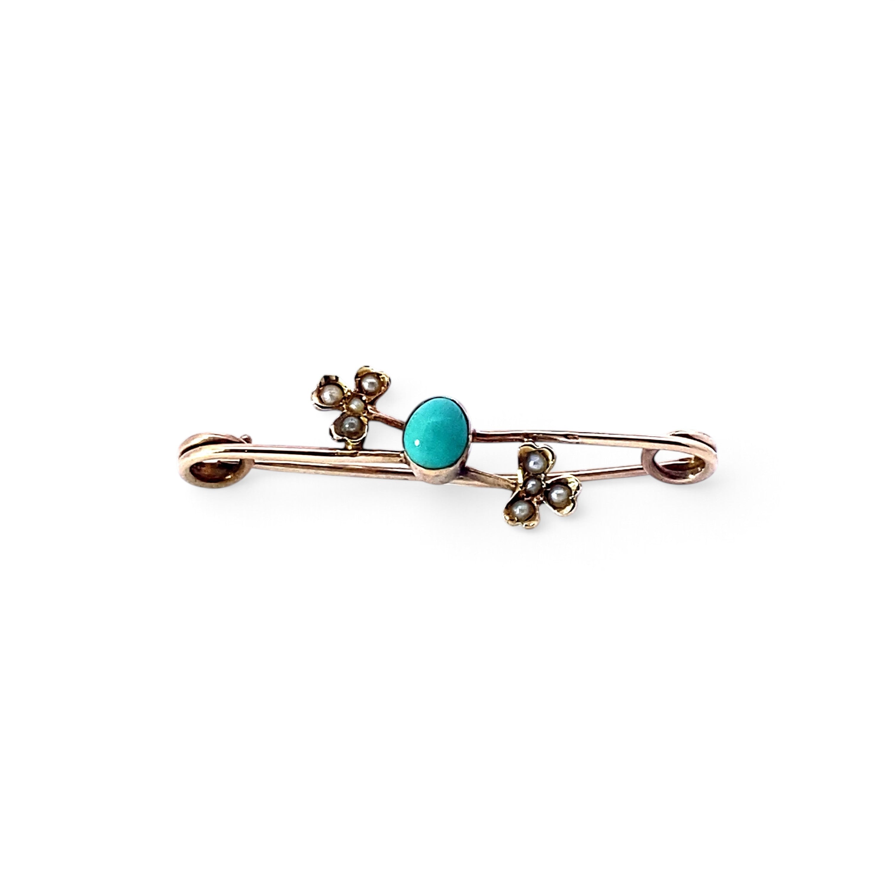 An Antique Turquoise and Pearl Brooch