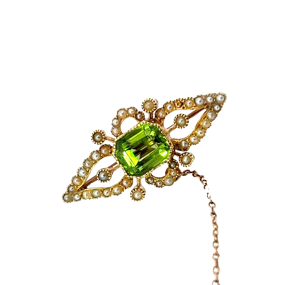 Beautiful 1920s Peridot and Pearl Brooch