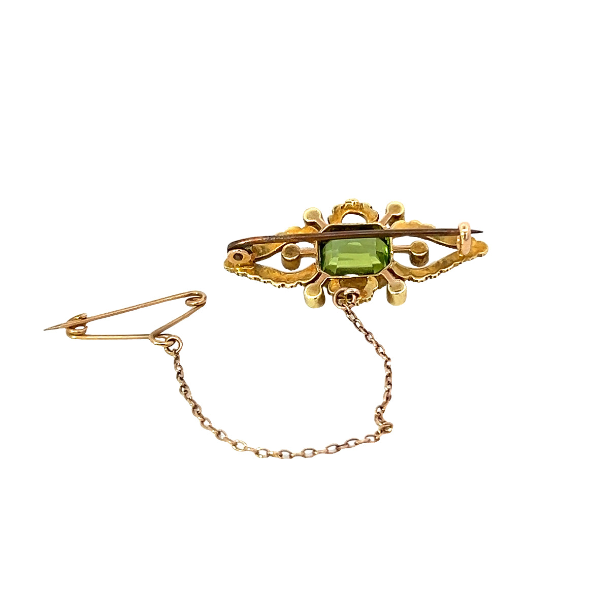 Beautiful 1920s Peridot and Pearl Brooch
