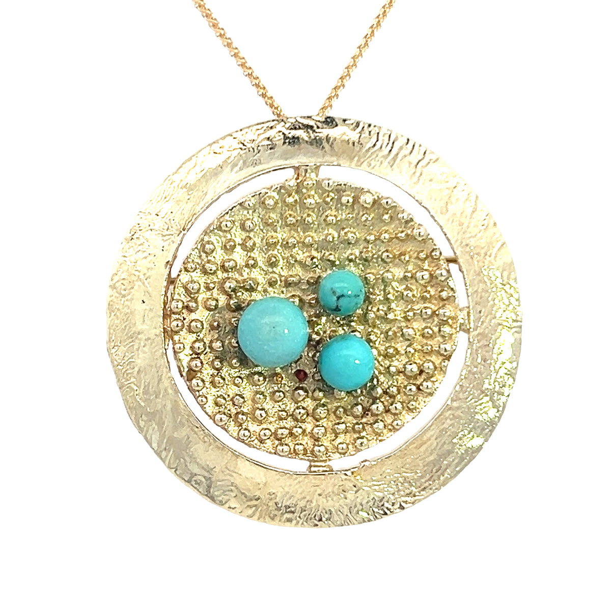 Unusual Gold and Turquoise Brooch