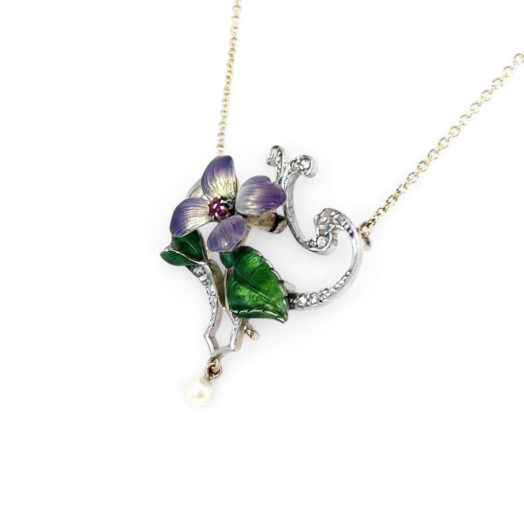 A stunning Art Nouveau Enamel Pendant