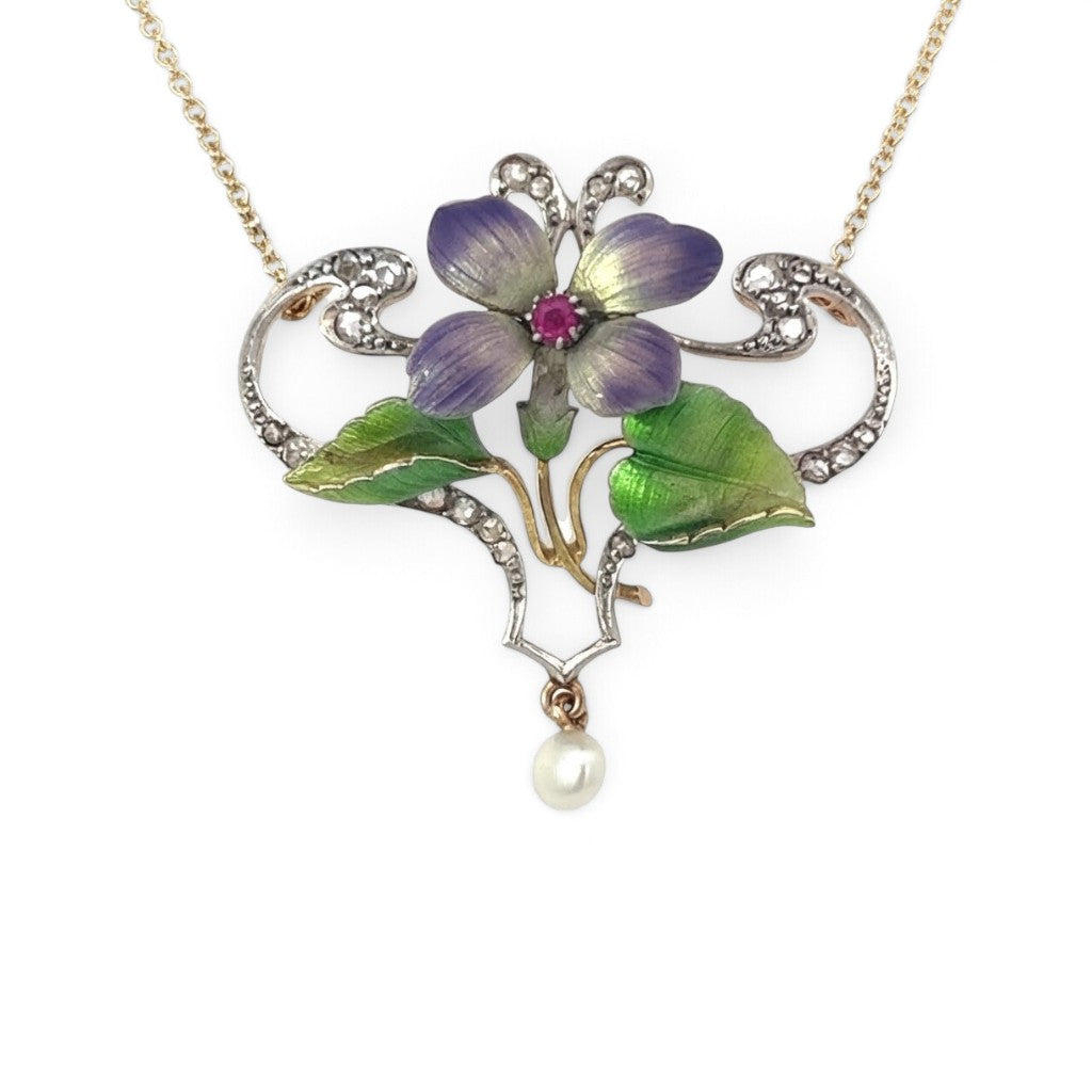 A stunning Art Nouveau Enamel Pendant