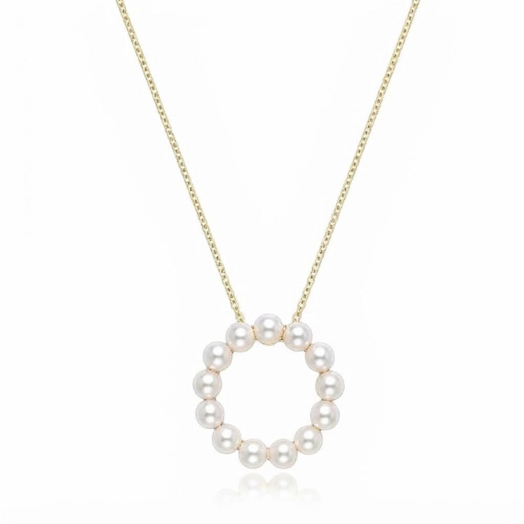 9 Carat Yellow Gold and Pearl Circle Pendant