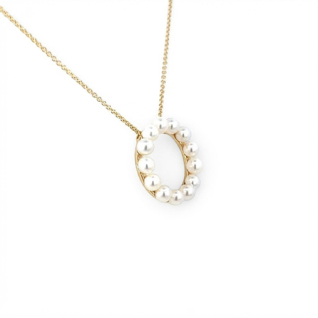 9 Carat Yellow Gold and Pearl Circle Pendant
