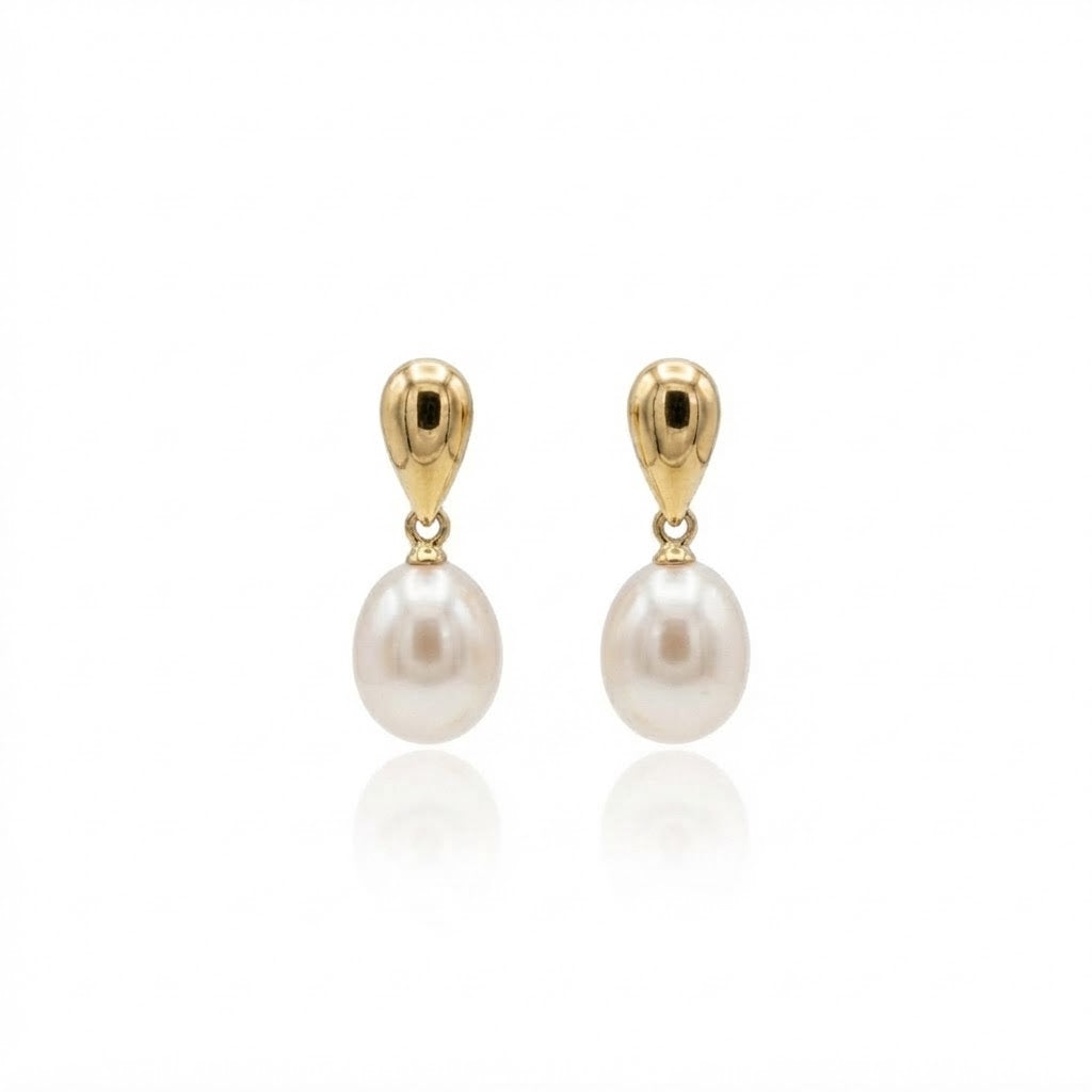 9 Carat Yellow Gold & Pink Fresh Water Pearl Drop Studs