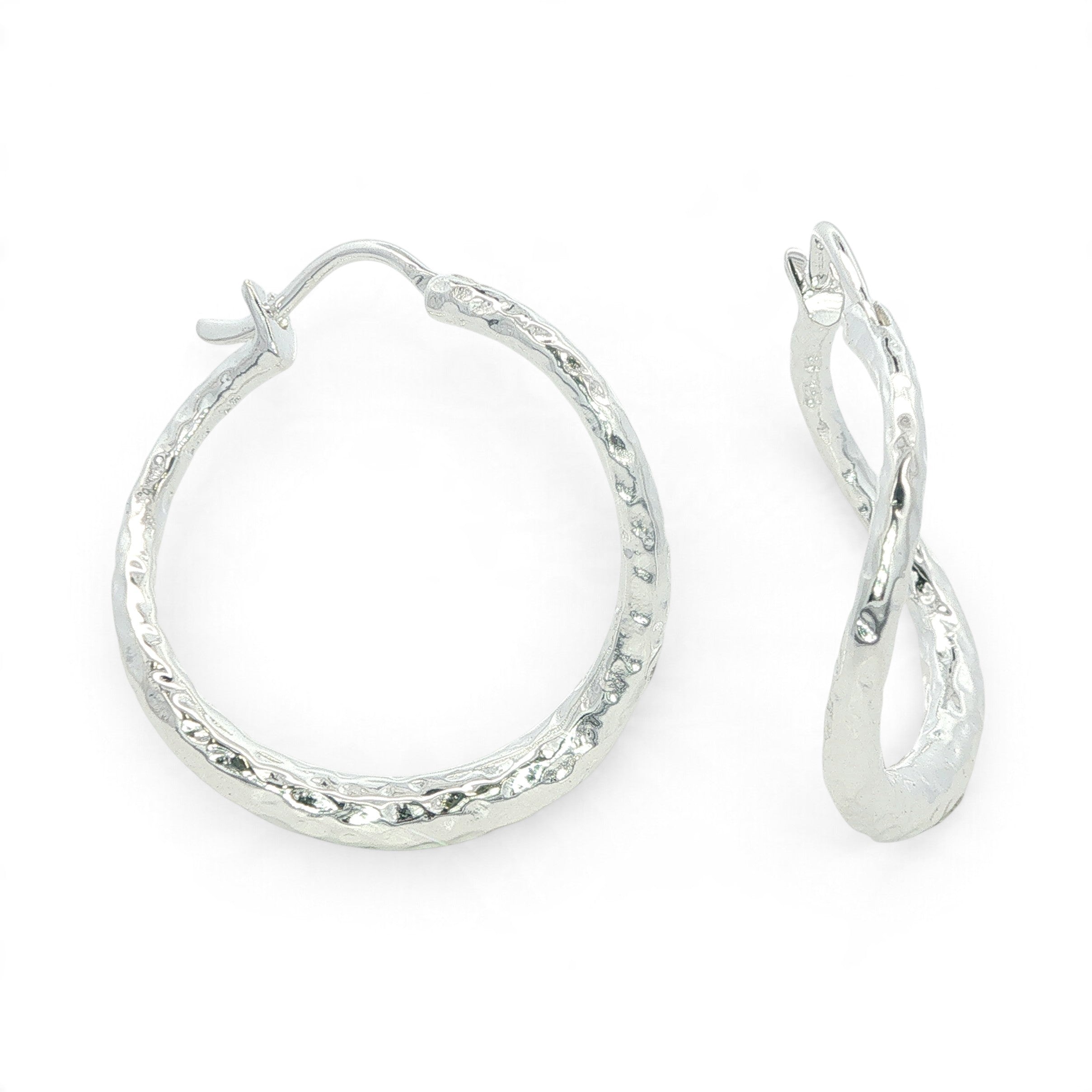 Silver Shimmer Wavy Solid Hoops