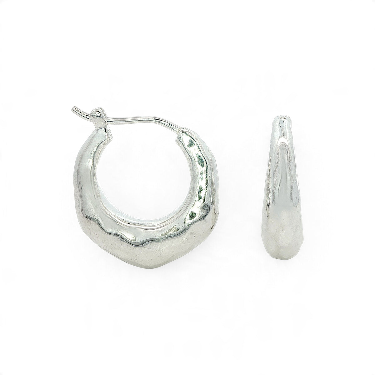 Silver Ripple Bag Hoops
