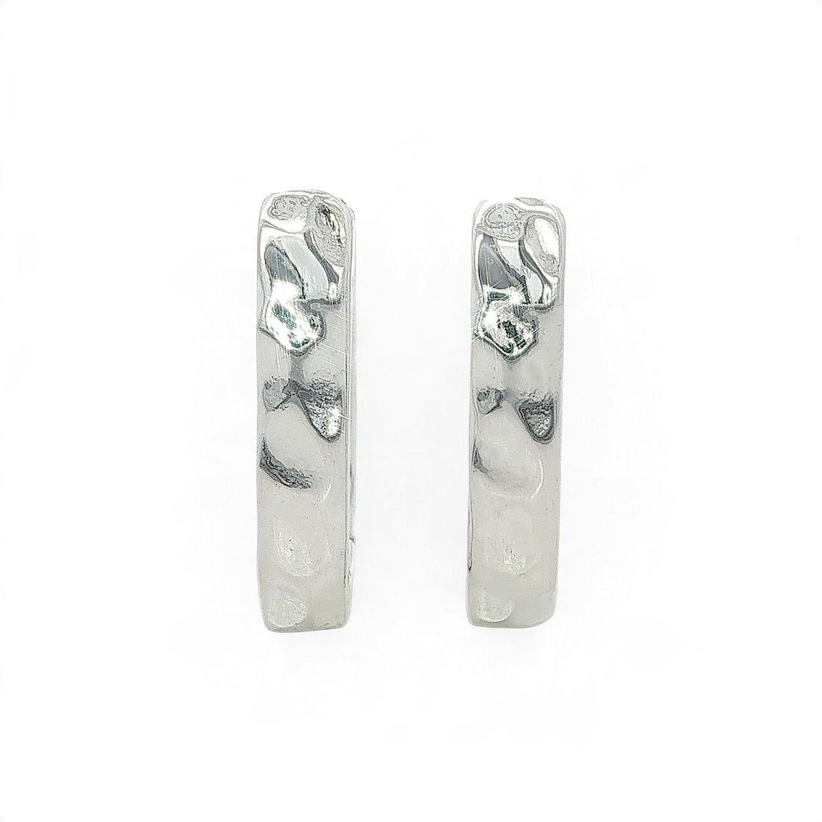 Silver Ripple Rectangular Clip Hoops