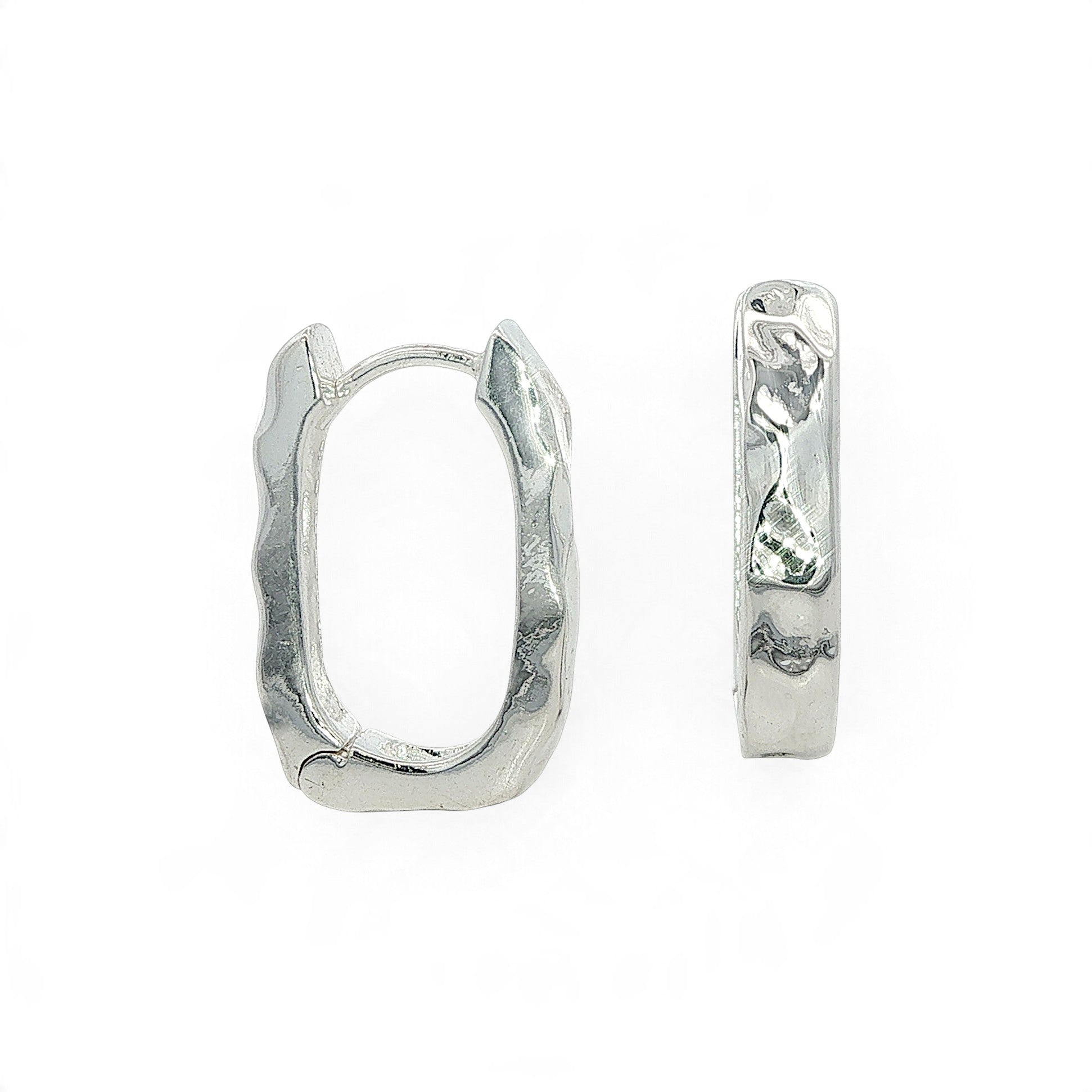 Silver Ripple Rectangular Clip Hoops