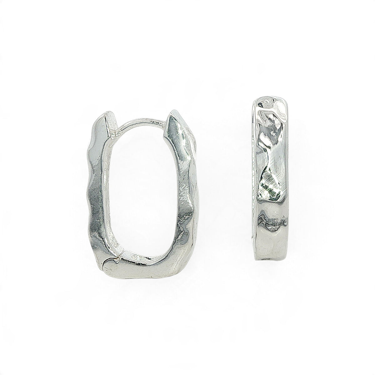 Silver Ripple Rectangular Clip Hoops