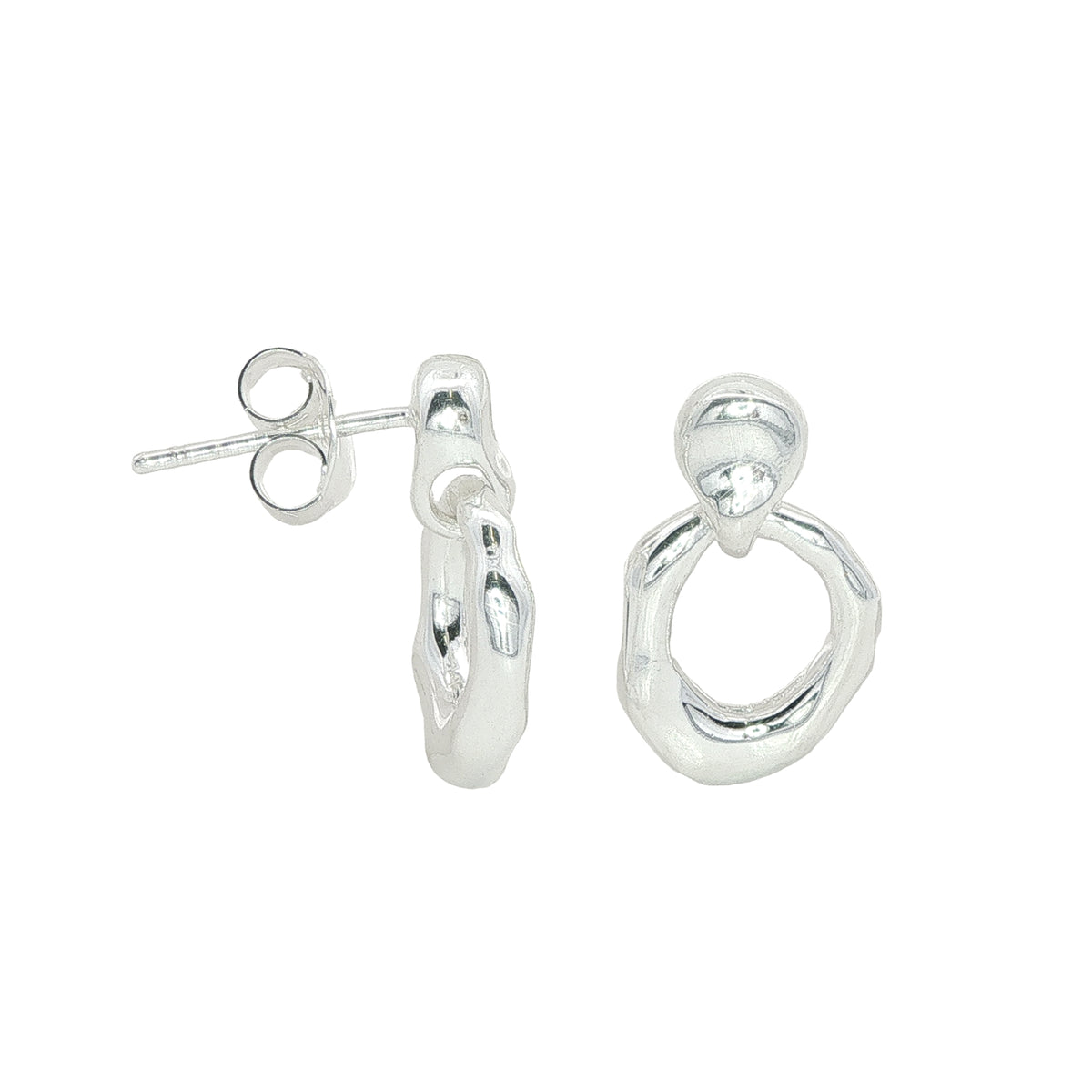 Silver Ripple Circular Drop Studs
