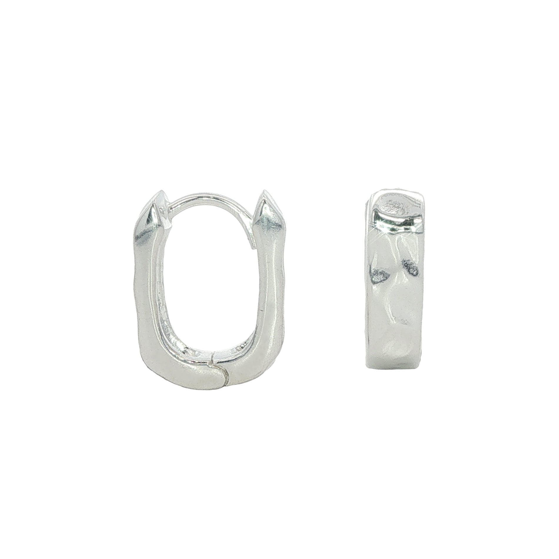 Silver Ripple Small Rectangular Clip Hoops