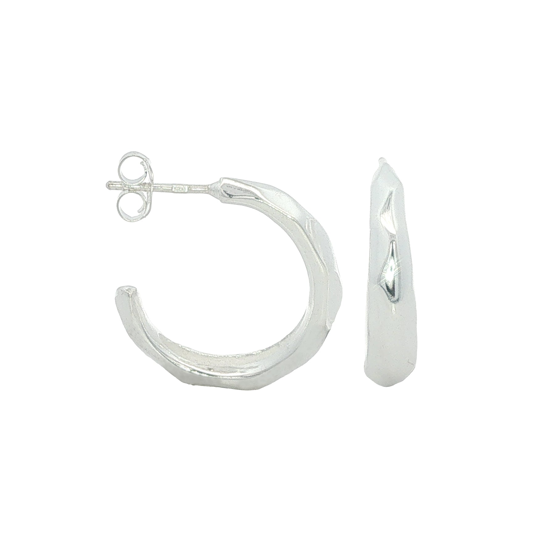 Silver Ripple Round Stud Hoops